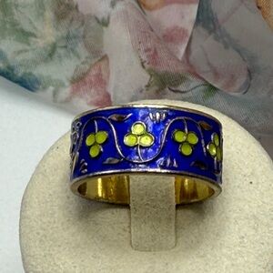 Vintage Cloisonné Ring Blue with Green